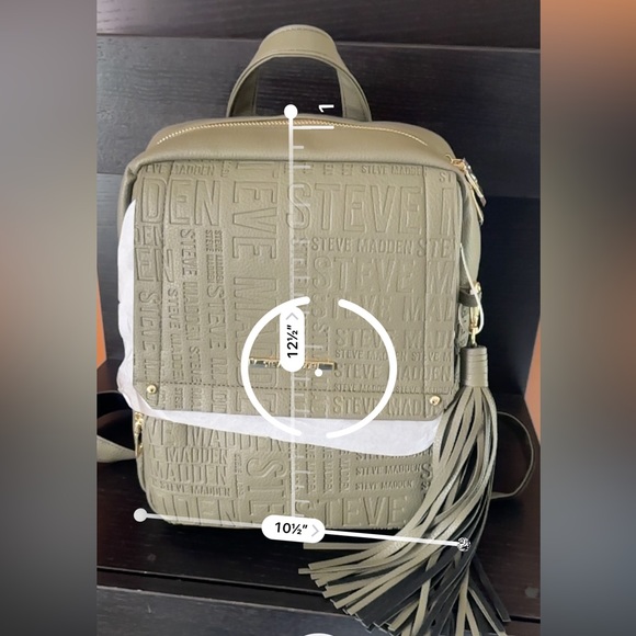 STEVE MADDEN DR126400 OLIVE BTAMPAA Logo EMBOSSED soft LEATHER BACKPACK Tassel - Picture 10 of 11